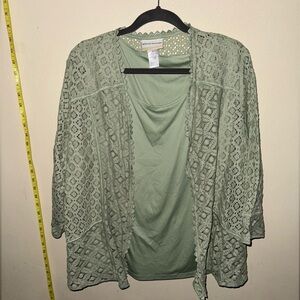 Alfred Dunner Green Lace Cardigan and Top Set